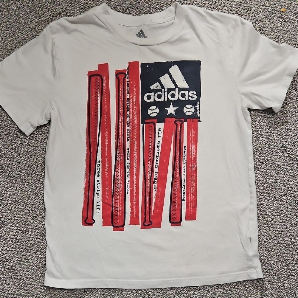 Kids Adidas White Tee with Red and Black Design M 10/12 #1